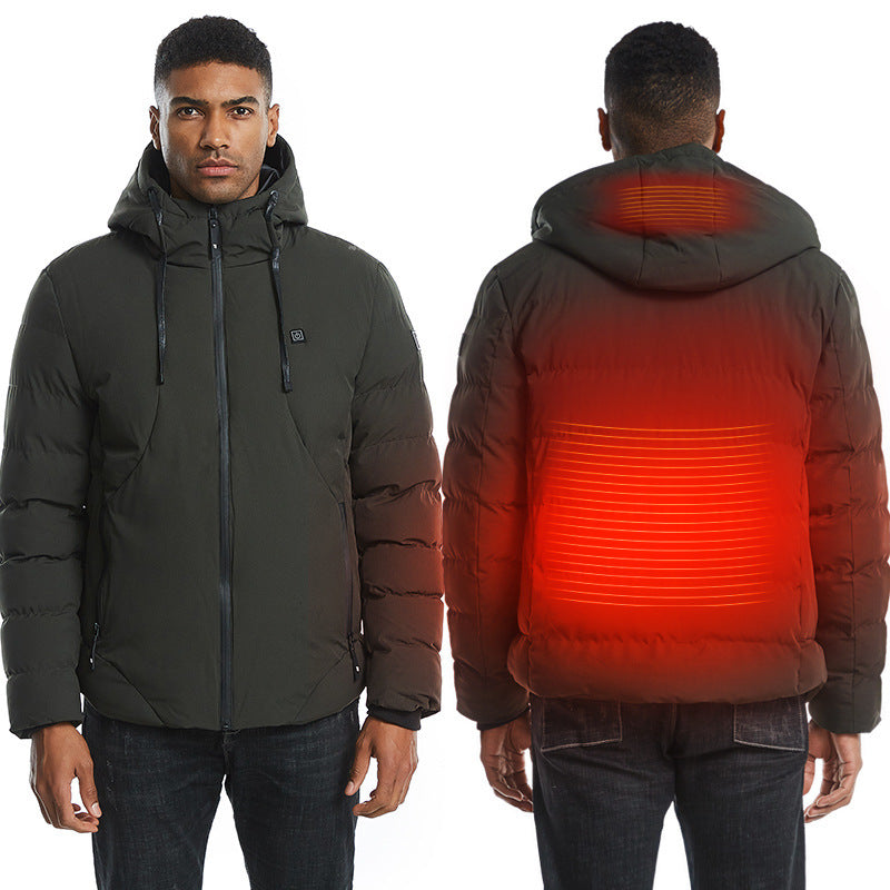 Unisex USB Heated Down Jacket – Smart Electric Cotton Coat with Hood for Winter Outdoor, Hiking & Ski Wear (Up to 7XL) LONDYN UPBRINGING