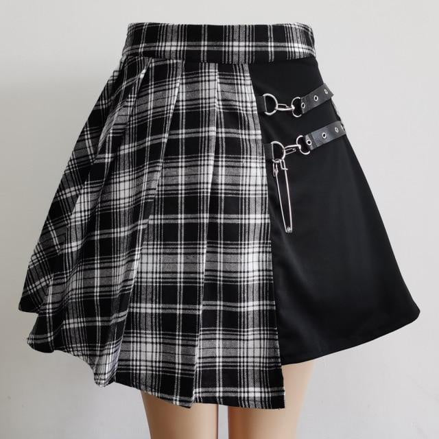 Women's Checkered Gothic & Pleated Short Skirt LONDYN UPBRINGING