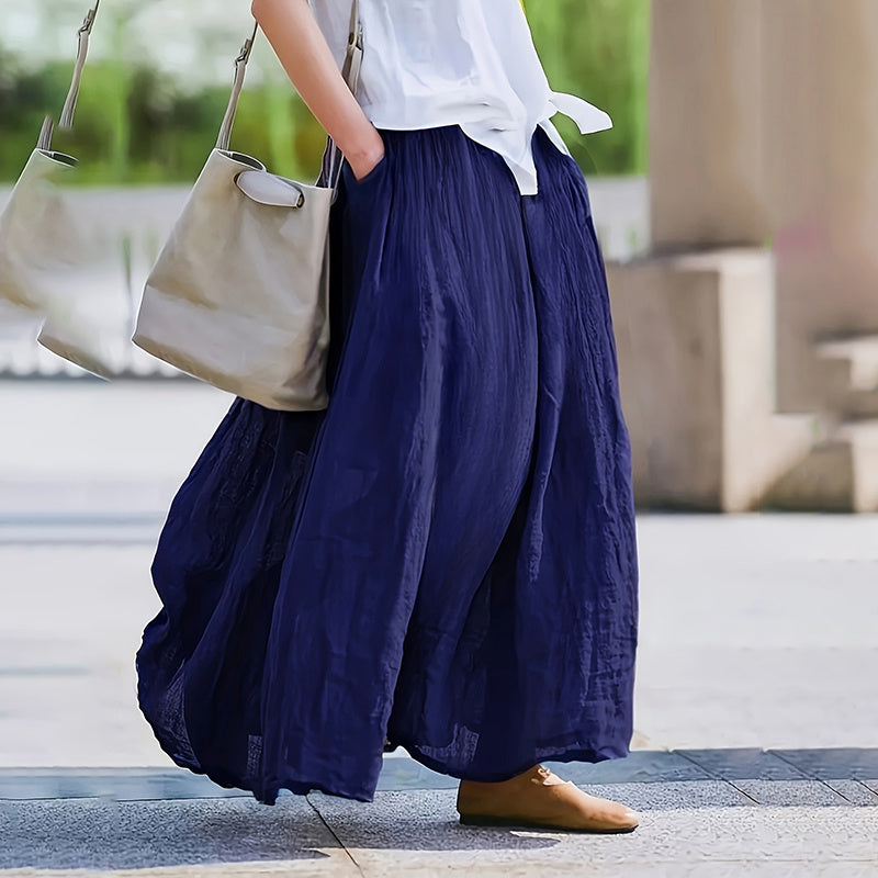 Bohemian Flowy Maxi Skirt for Women: High Waist A-Line Long Skirt with Pockets LONDYN UPBRINGING
