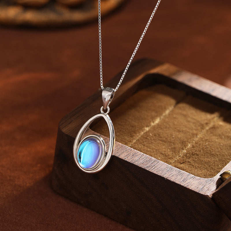 Rainbow Moonstone Pendant Necklace for Women | Genuine 925 Sterling Silver | June Birthstone Jewelry Gift LONDYN UPBRINGING