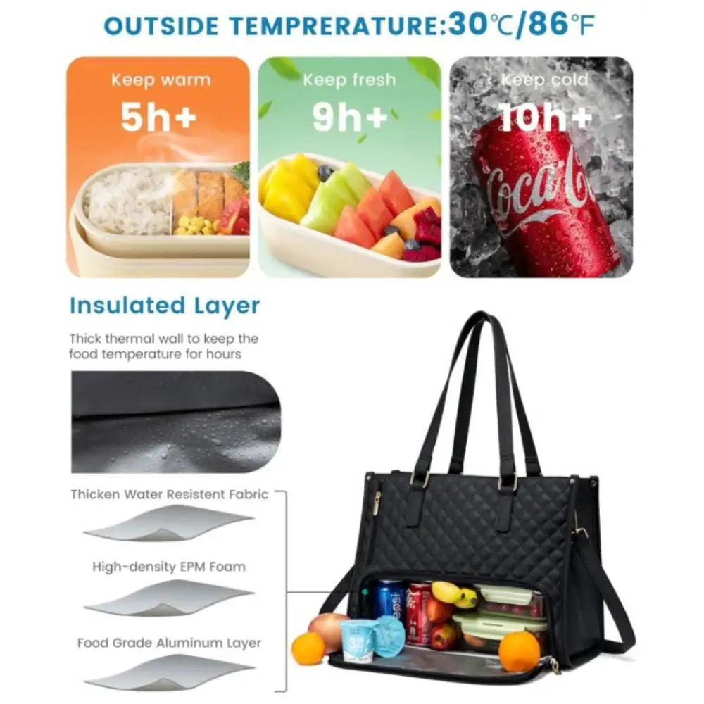 Women’s Insulated Lunch Bag – Leak-Proof Large Purse & Convenient Commuter Tote with Diagonal Strap and Computer Storage LONDYN UPBRINGING