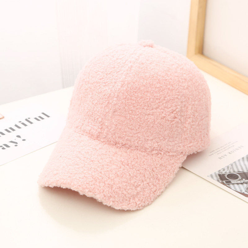 Women's Korean Style Lambswool Baseball Cap | Warm Solid Color Winter Dad Hat LONDYN UPBRINGING