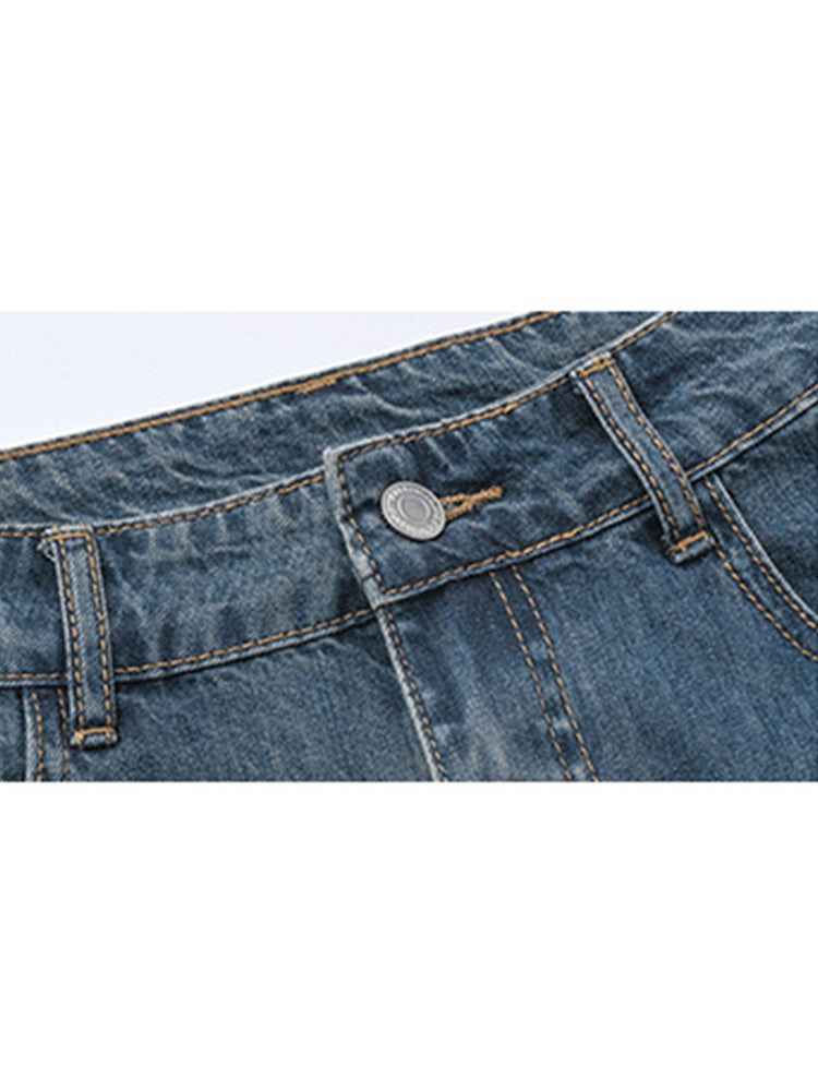 Women's Retro High Waist Denim Skirt: Spring Irregular Hem A-Line Midi Skirt LONDYN UPBRINGING