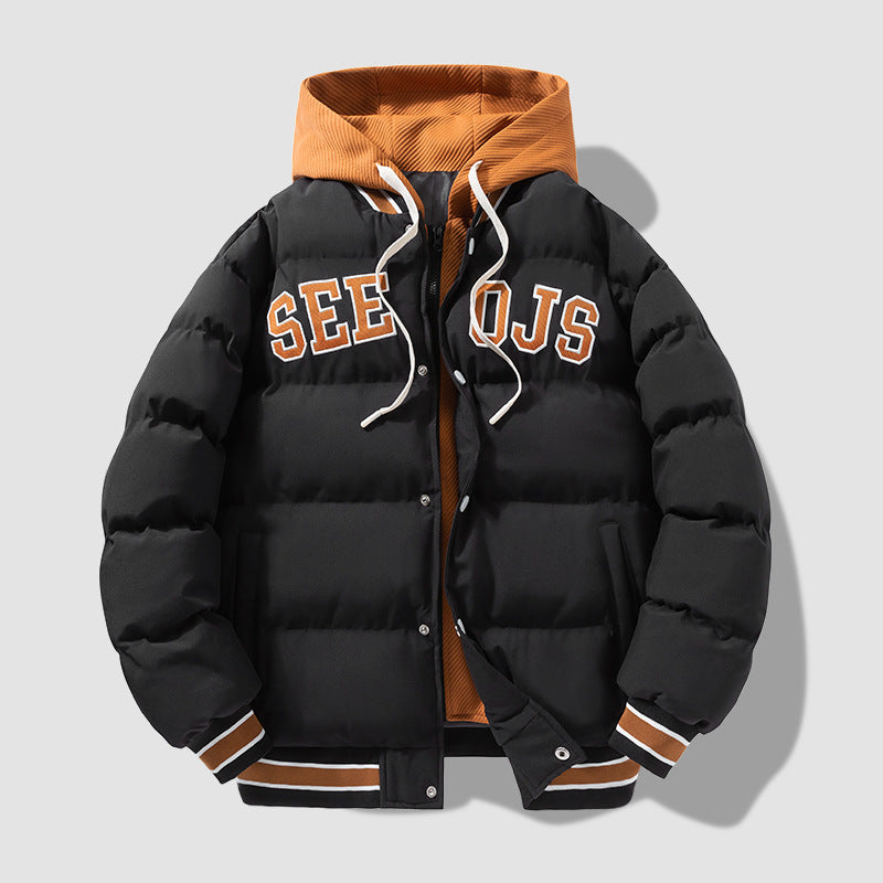 Men’s Fashion Letter Hooded Coat – Warm Cotton Winter Jacket with Zipper for Teens & Adults LONDYN UPBRINGING