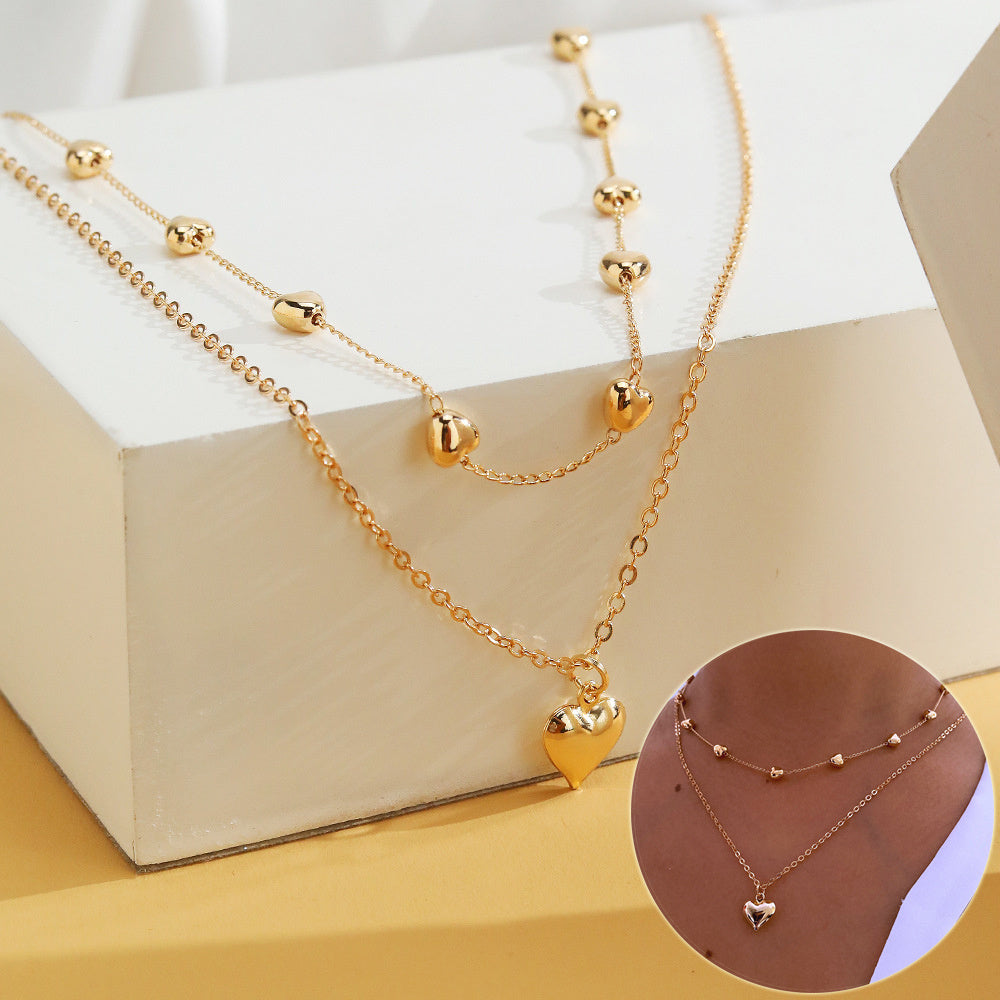 Double-layer Heart Pendant Fine Chain Necklace For Women Multilayer Gold Color Metal Necklaces Fashion Jewelry Accessories LONDYN UPBRINGING
