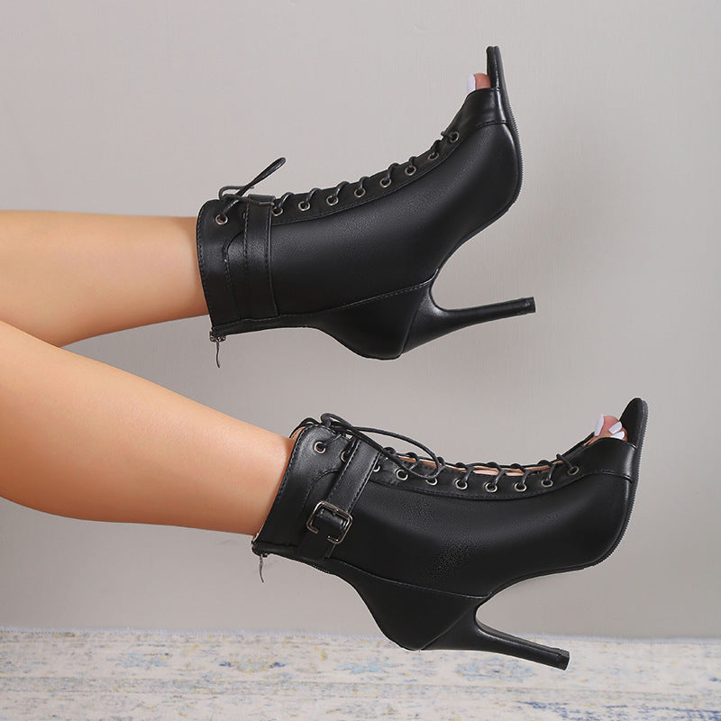 Women's Peep Toe Lace-Up High Heel Sandals | Back Zipper Closure LONDYN UPBRINGING