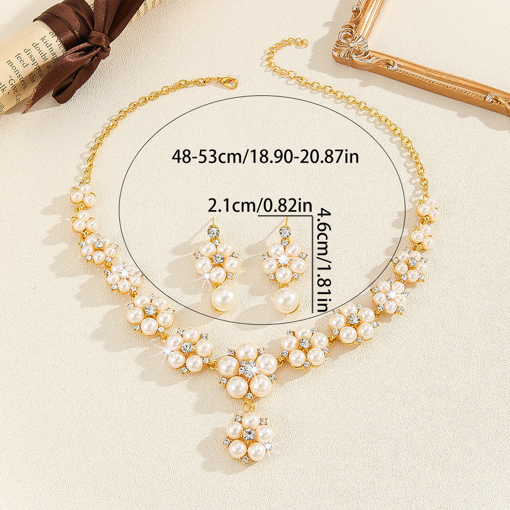 3-Pc Vintage Pearl & Rhinestone Jewelry Set | Short Alloy Clavicle Chain Necklace & Earrings LONDYN UPBRINGING