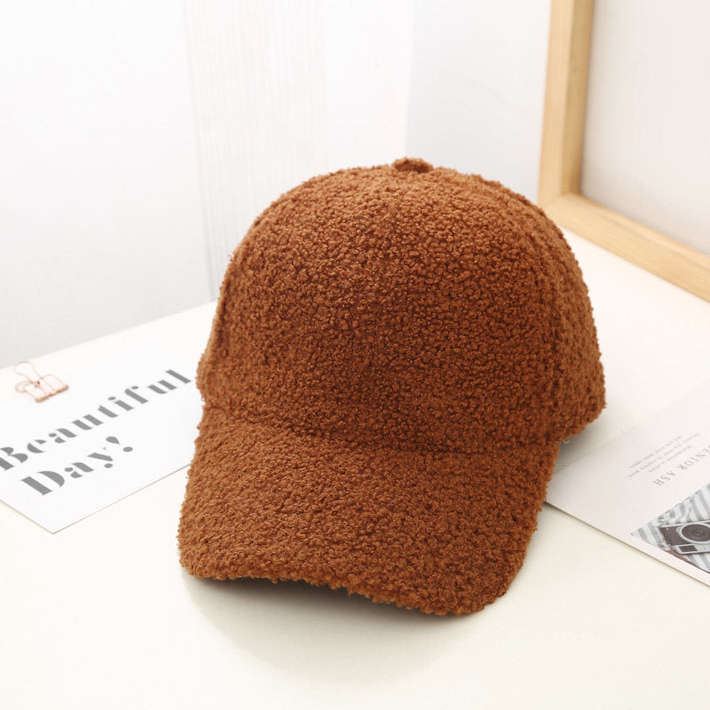 Women's Korean Style Lambswool Baseball Cap | Warm Solid Color Winter Dad Hat LONDYN UPBRINGING