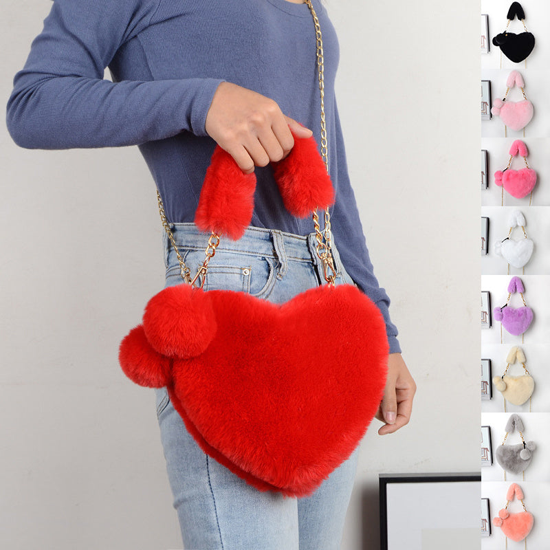Women’s Love Plush Handbag – Soft Furry Shoulder Bag for Valentine’s Day & Party Outfits LONDYN UPBRINGING