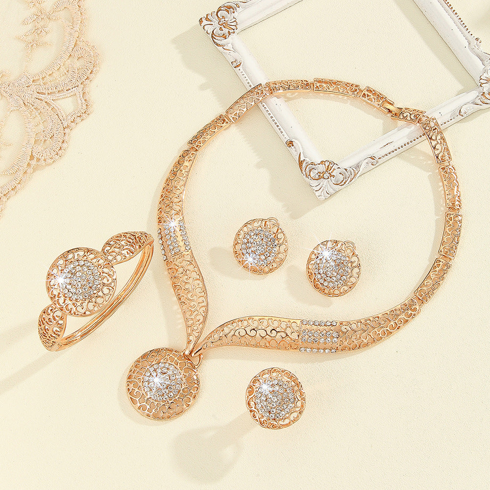 Statement Rhinestone 4-Piece Jewelry Set | Women's Exaggerated Crystal Necklace, Bracelet, and Earring Suite LONDYN UPBRINGING