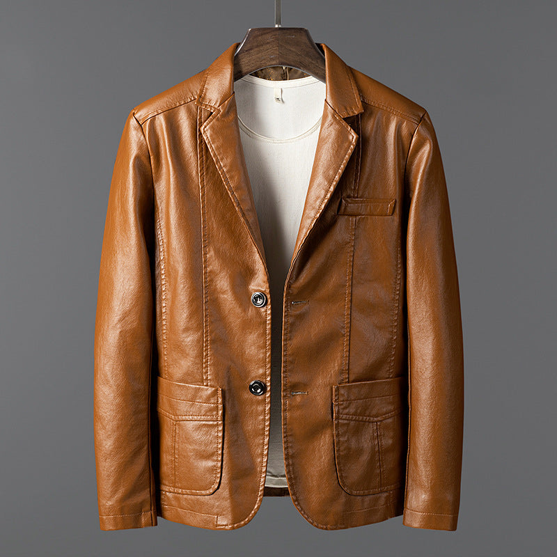 Men’s Leather Lapel Jacket – Thin Autumn & Winter Coat for Stylish Casual Wear LONDYN UPBRINGING