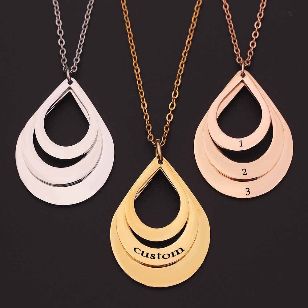 3 Drop Engraving Name Necklace | Personalized Stainless Steel Water Drop Pendant LONDYN UPBRINGING