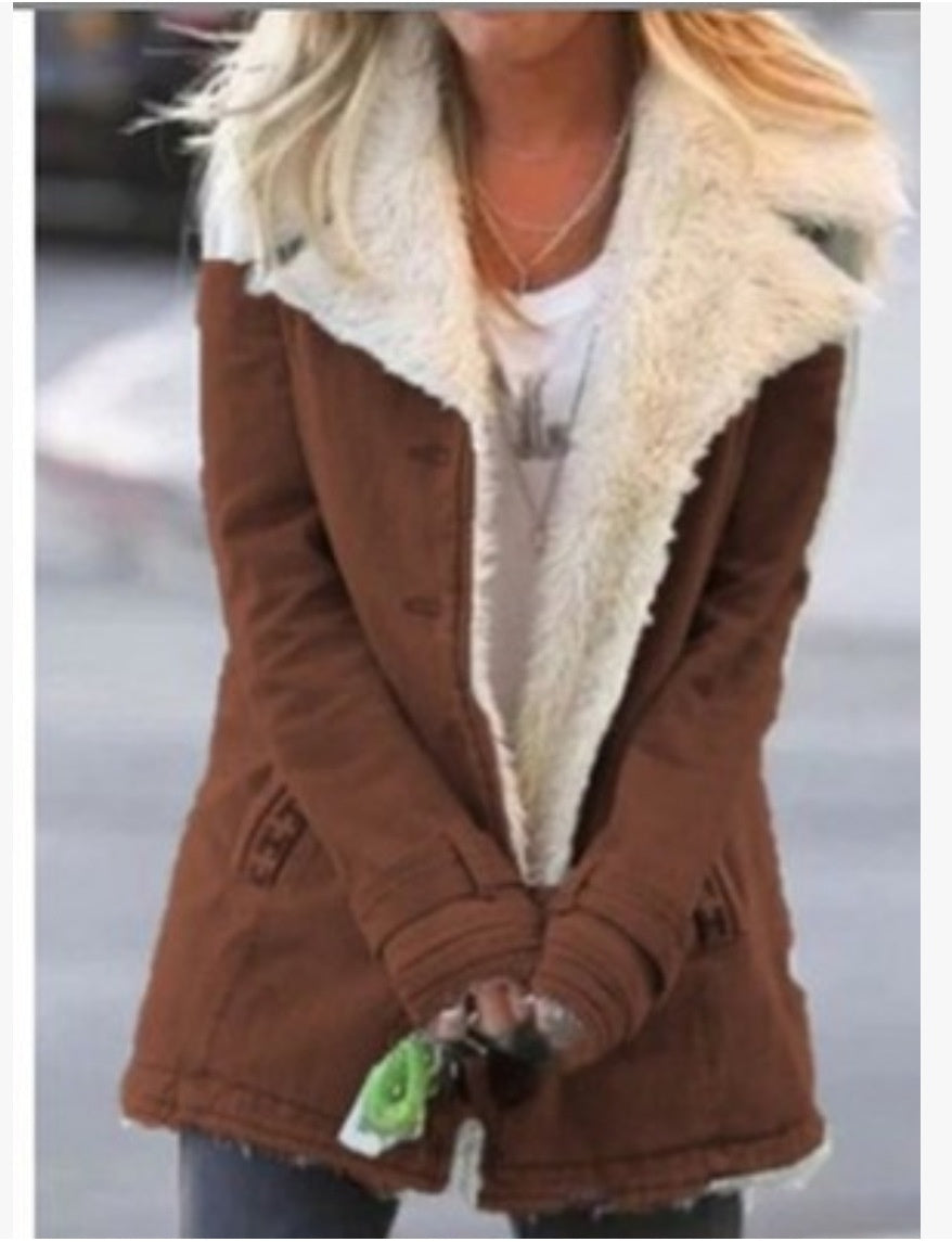 Women's Plus Size Warm Plush Coat - Button Lapel Composite Jacket LONDYN UPBRINGING