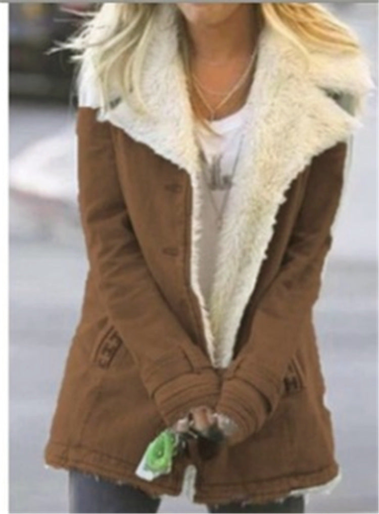 Women's Plus Size Warm Plush Coat - Button Lapel Composite Jacket LONDYN UPBRINGING