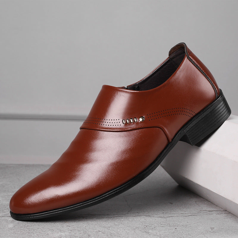 Men’s Casual Pointed Toe Leather Shoes – Slip-On Fashion Loafers with Low Heel LONDYN UPBRINGING