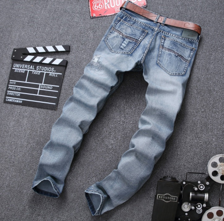 MCCKLE Men’s Ripped Jeans – Slim Fit Distressed Denim Pants in Light Blue LONDYN UPBRINGING
