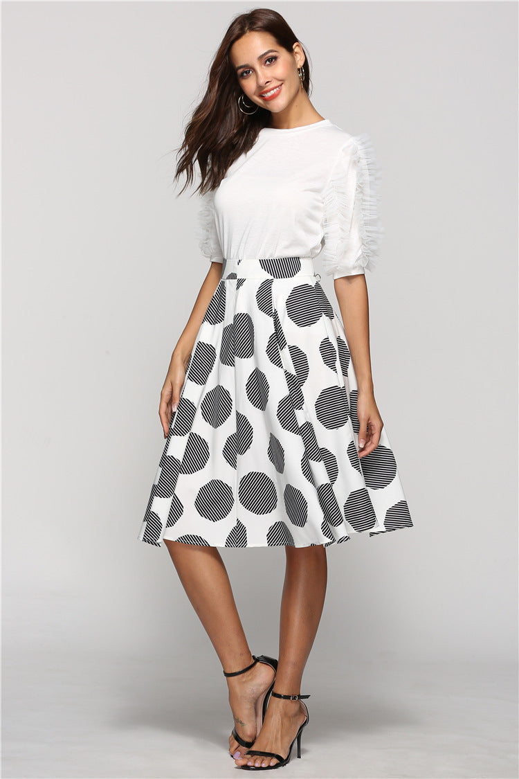 Large Polka Dot Round Slim Fit Mid-Length Skirt With Large Hem LONDYN UPBRINGING