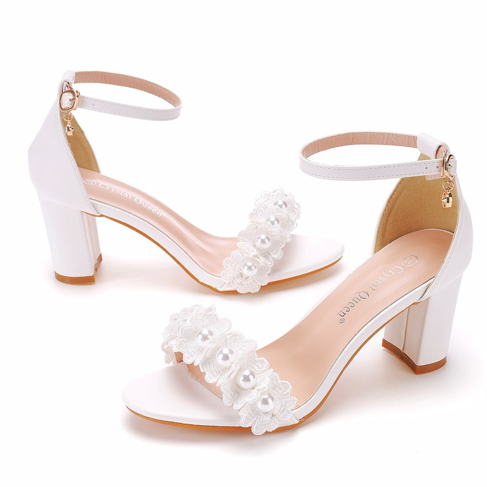 Women's One-Strap Beaded Flower High Heel Sandals: Elegant Single Band Embellished Heels LONDYN UPBRINGING