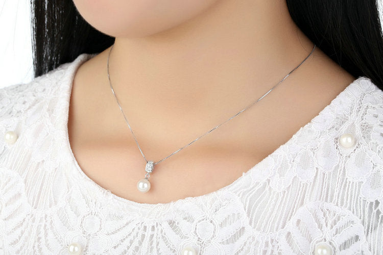 925 Sterling Silver Simulated Pearl Pendant Necklace | Long Chain Wedding & Bridal Jewelry LONDYN UPBRINGING