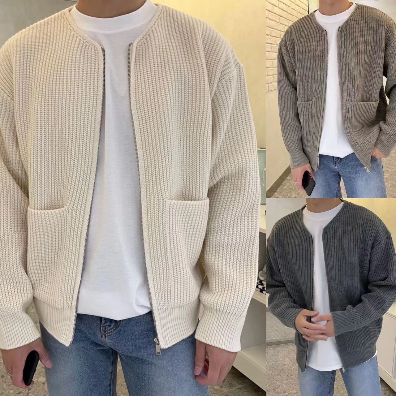 Men's Lined Full-Zip Knit Cardigan Jacket with Pockets - All-Season Comfort LONDYN UPBRINGING