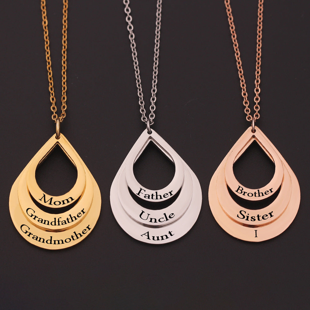 3 Drop Engraving Name Necklace | Personalized Stainless Steel Water Drop Pendant LONDYN UPBRINGING