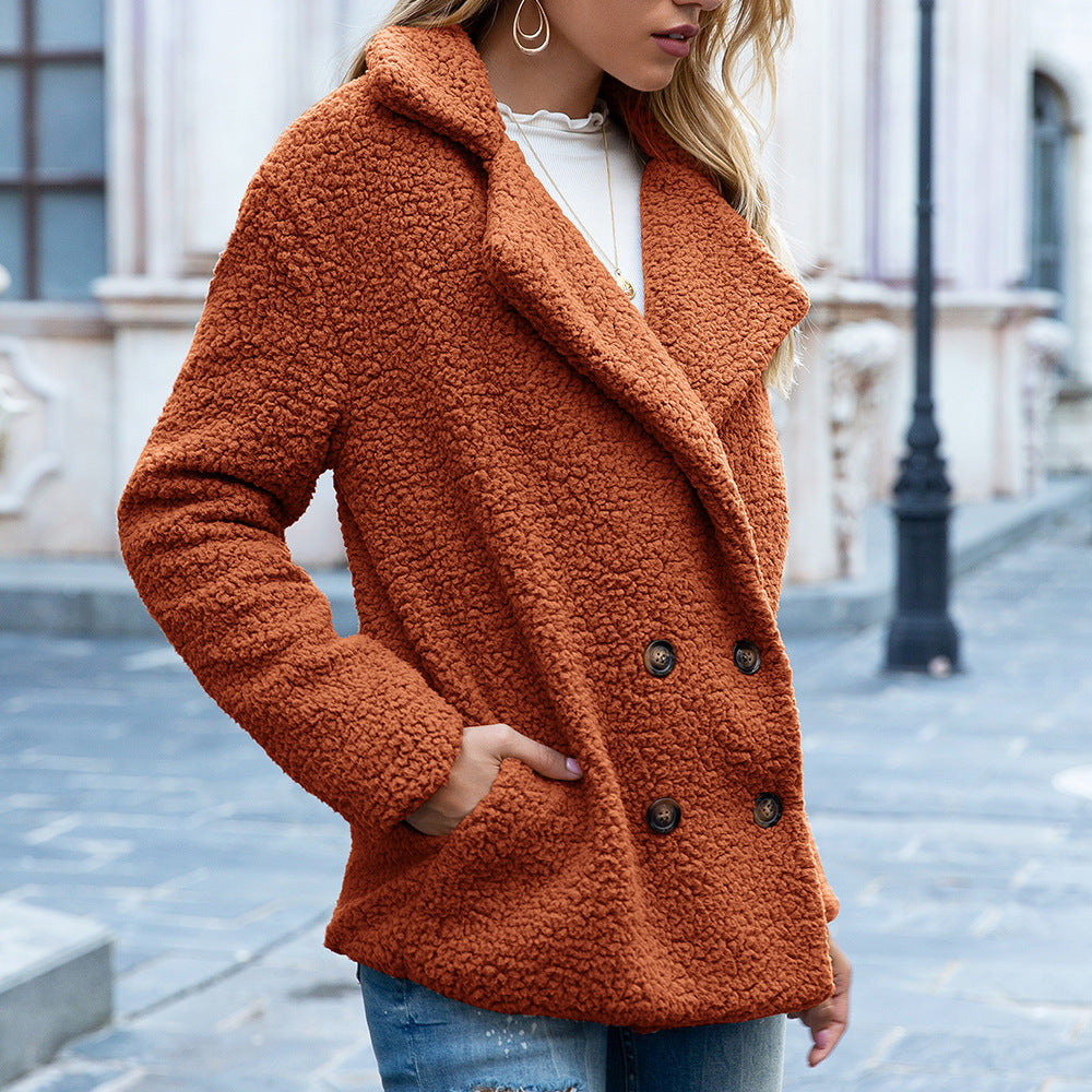 Women's Fluffy Fleece Button-Up Coat – Loose Lapel Winter Cardigan Jacket LONDYN UPBRINGING