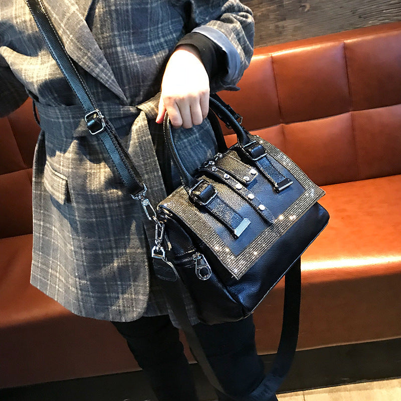 Soft Cowhide Leather Tote - Large-Capacity Rhinestone Handbag for Women LONDYN UPBRINGING