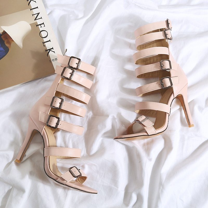 Women's British Style High Tube Sandals: Sexy Roman Gladiator Belt Buckle Stiletto Boots LONDYN UPBRINGING