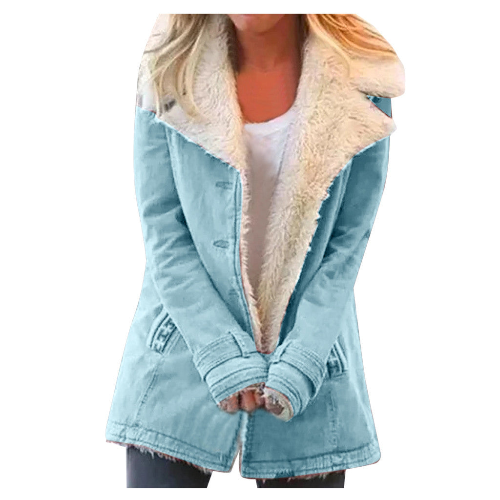 Women's Plus Size Warm Plush Coat - Button Lapel Composite Jacket LONDYN UPBRINGING