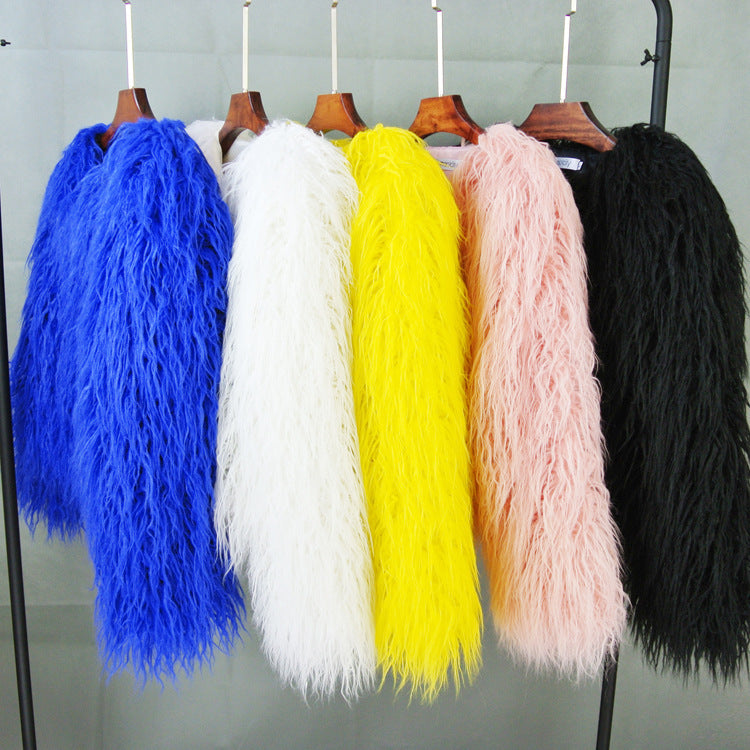 Plus Size Colorful Boho Faux Fur Coat - Women's Shaggy Winter Jacket LONDYN UPBRINGING