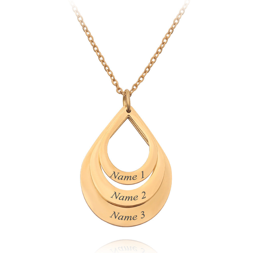 3 Drop Engraving Name Necklace | Personalized Stainless Steel Water Drop Pendant LONDYN UPBRINGING