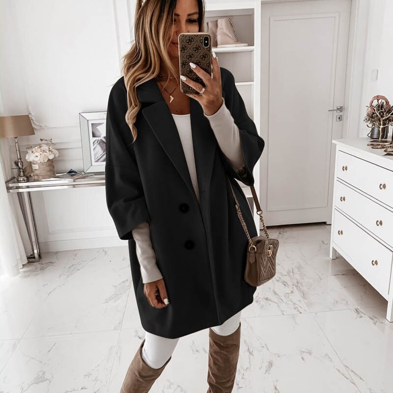 Plus Size Women's Long Wool Coat 2XL - Elegant Khaki Vintage Winter Jacket LONDYN UPBRINGING