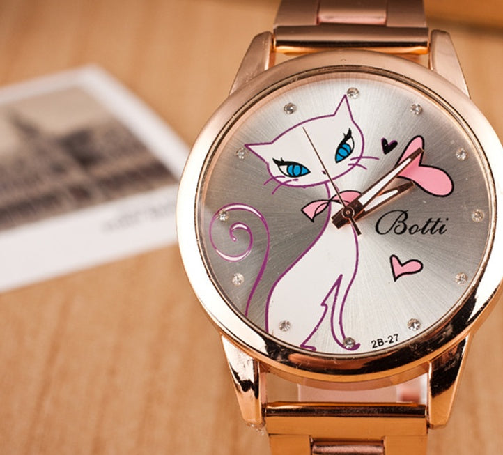 Men’s & Women’s White Cat Quartz Watch – Fashion Alloy Steel Belt Timepiece for Unique & Stylish Wear LONDYN UPBRINGING