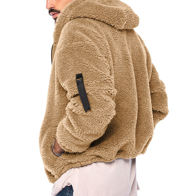 Men’s Plush Fleece Hooded Jacket – Double-Sided Warm Zipper Coat for Autumn & Winter Outdoor Casual Wear LONDYN UPBRINGING