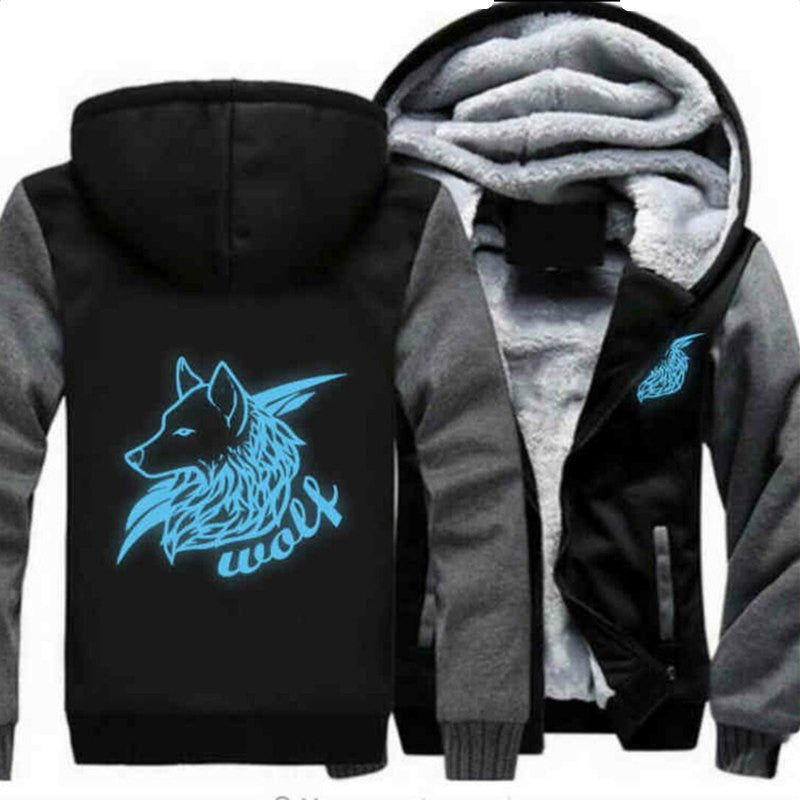 Men’s & Women’s Luminous Wolf Hoodie – Thick Printed Jacket for Warm & Stylish Nightwear LONDYN UPBRINGING