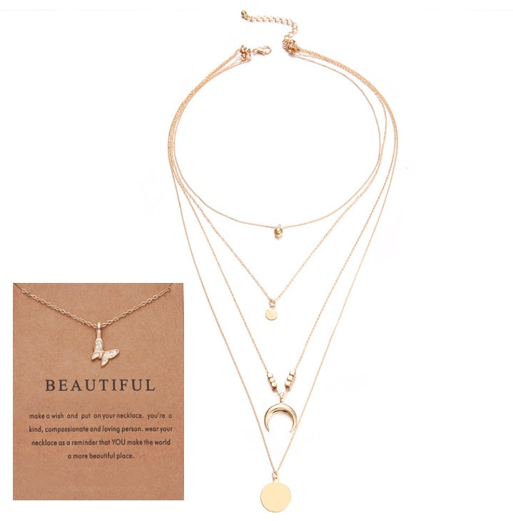 Multi-layer Moon Pendant Necklaces for Women Bohemian Wafer Elegant Necklace LONDYN UPBRINGING