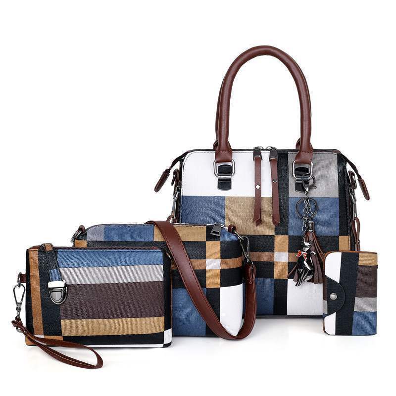 4-in-1 Luxury Plaid Handbag Set for Women – Designer Tote, Crossbody, Shoulder & Clutch Bags LONDYN UPBRINGING