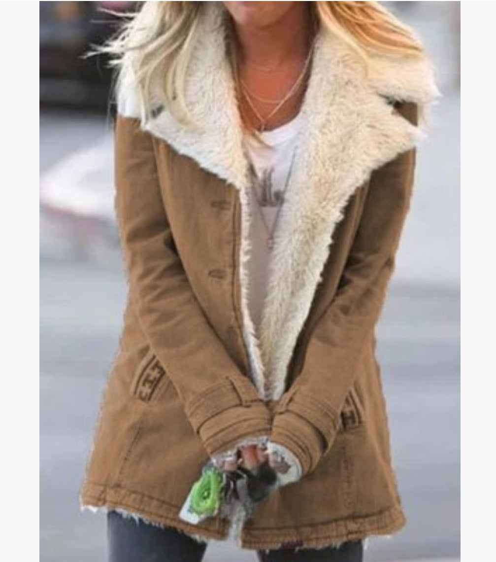 Women's Plus Size Warm Plush Coat - Button Lapel Composite Jacket LONDYN UPBRINGING