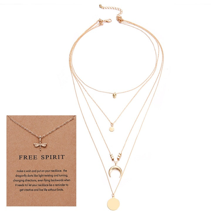 Multi-layer Moon Pendant Necklaces for Women Bohemian Wafer Elegant Necklace LONDYN UPBRINGING
