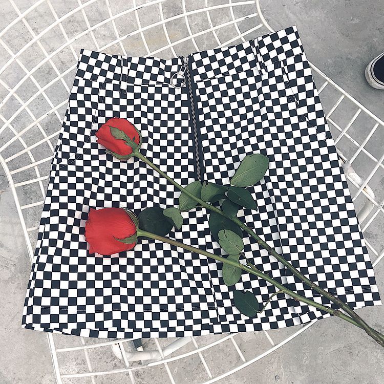 Women's Mini Skirt Black & White Checkered Skirt (Square/Dot Print) LONDYN UPBRINGING