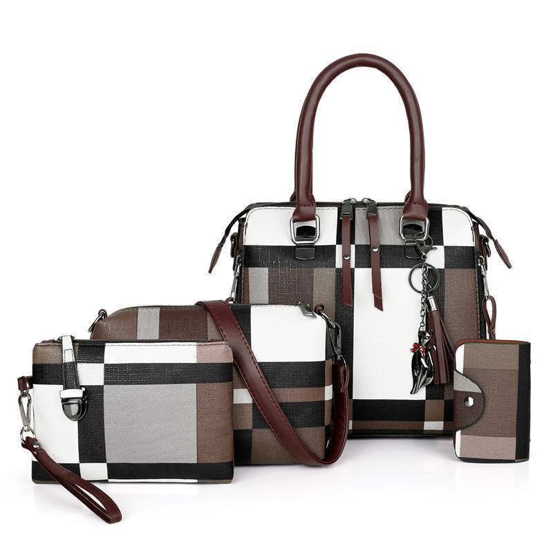 4-in-1 Luxury Plaid Handbag Set for Women – Designer Tote, Crossbody, Shoulder & Clutch Bags LONDYN UPBRINGING