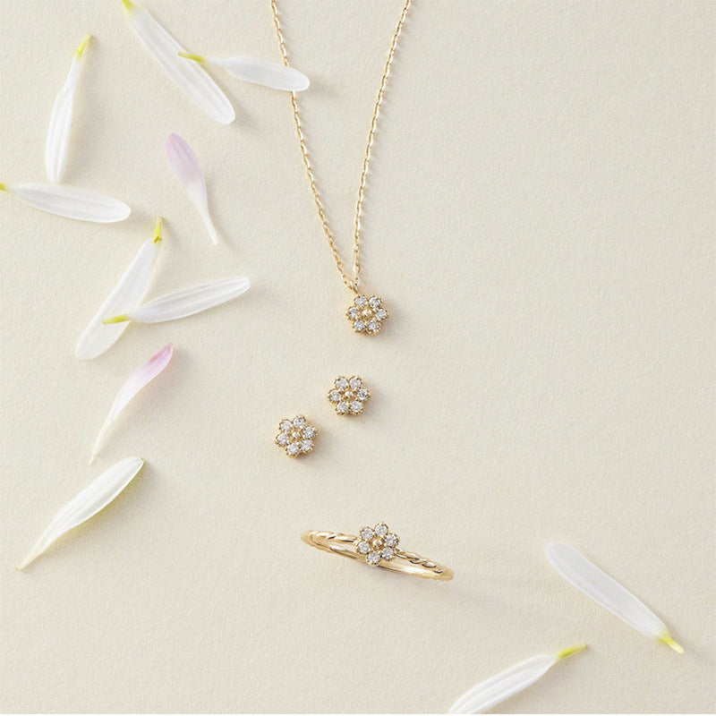 Dainty Sterling Silver Flower Jewelry Set | Fresh, Sweet & Simple Ring and Necklace for Women LONDYN UPBRINGING