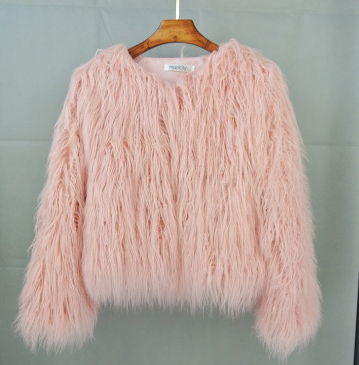 Plus Size Colorful Boho Faux Fur Coat - Women's Shaggy Winter Jacket LONDYN UPBRINGING