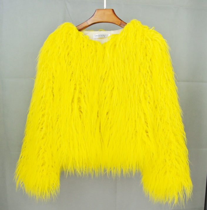 Plus Size Colorful Boho Faux Fur Coat - Women's Shaggy Winter Jacket LONDYN UPBRINGING