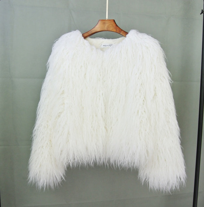 Plus Size Colorful Boho Faux Fur Coat - Women's Shaggy Winter Jacket LONDYN UPBRINGING