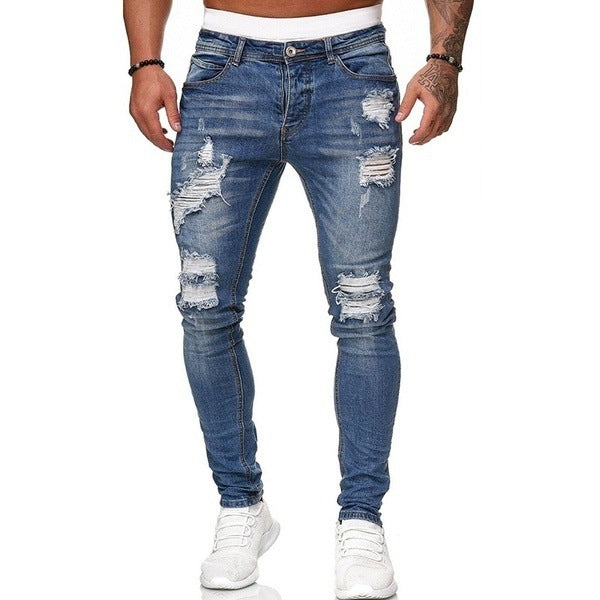 Men’s Street Style Ripped Skinny Jeans – Vintage Wash Slim Fit Denim Pants LONDYN UPBRINGING