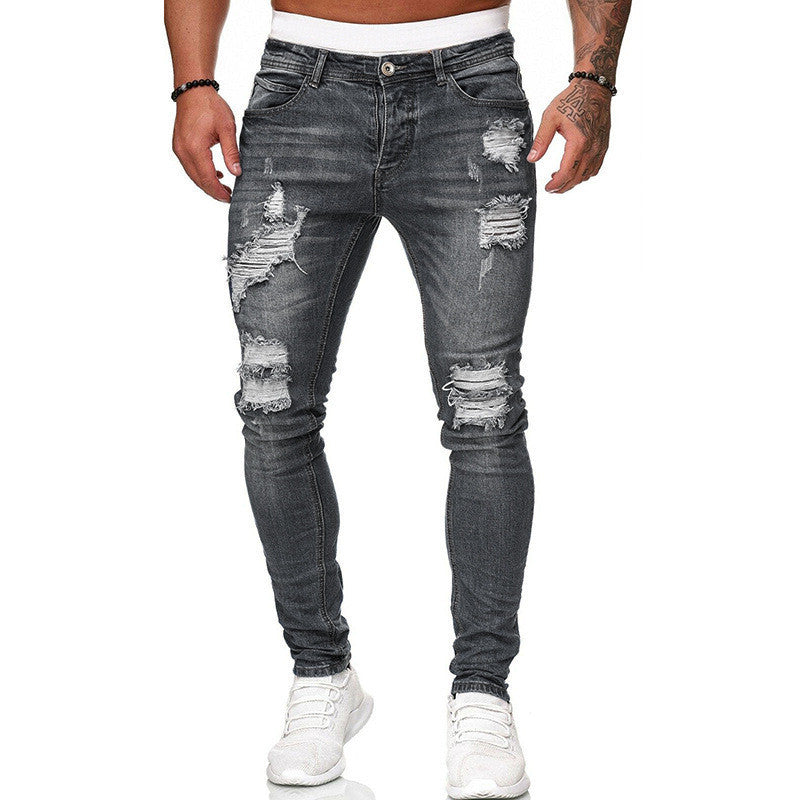 Men’s Street Style Ripped Skinny Jeans – Vintage Wash Slim Fit Denim Pants LONDYN UPBRINGING
