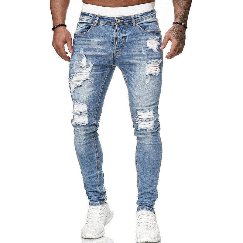 Men’s Street Style Ripped Skinny Jeans – Vintage Wash Slim Fit Denim Pants LONDYN UPBRINGING