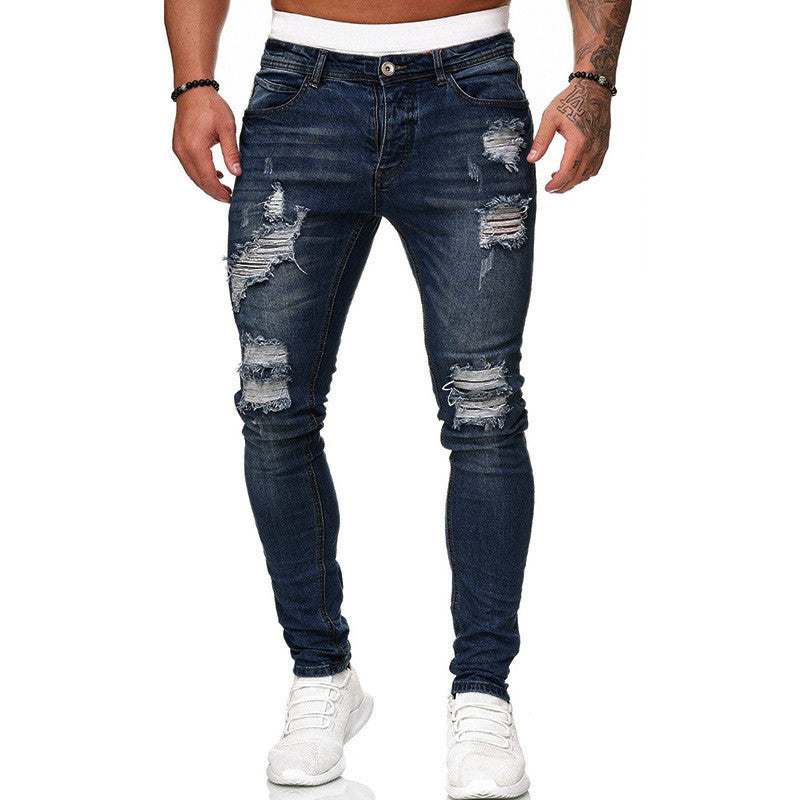 Men’s Street Style Ripped Skinny Jeans – Vintage Wash Slim Fit Denim Pants LONDYN UPBRINGING