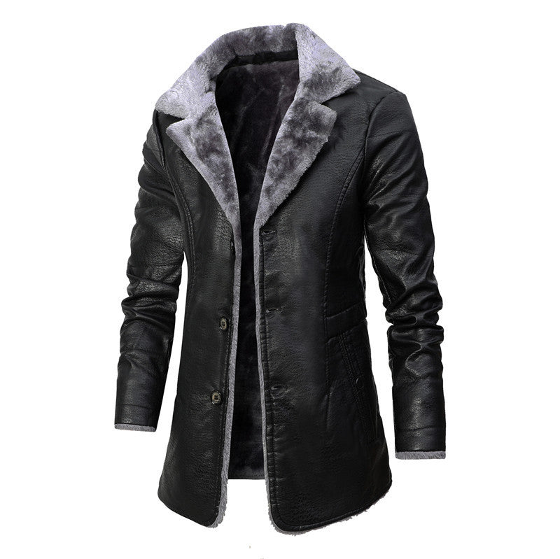 Men’s Plush Lapel Leather Jacket – Warm Fleece Winter Coat for Stylish & Cozy Wear LONDYN UPBRINGING